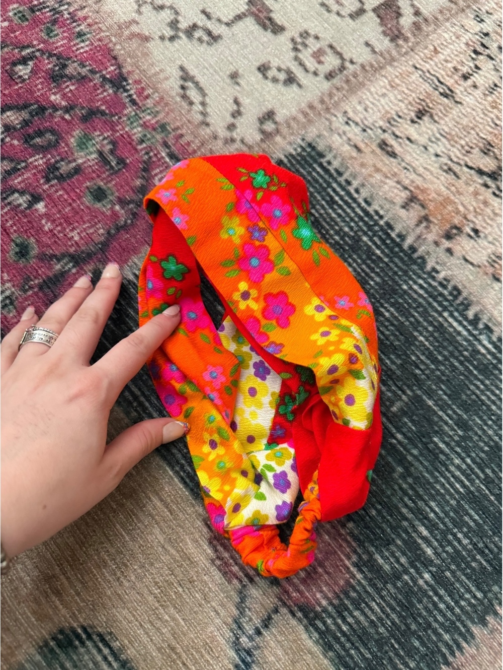 Retro style floral vibrant bright headband handmade